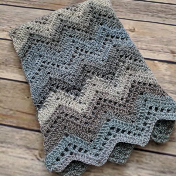 Wool Scarf in Soft Blue, Beige and Gray - Picture 2 of 3